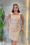 Lace Fabric Strapless Mini Dress - Beige - 3