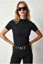 Women's Black Overlock Stitching Detailed Wrinkled Blouse Blz-19003346 - 2