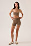 X Ece Mocha Melange Waist Detailed Short Leggings Ruched Biker Shorts - 3