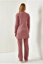 Women's Dusty Rose Knitted Top and Bottom Set Tkm-19000497 - 6