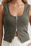Women's Khaki Wide Collar Double-Way Zipper Blouse Alc-X15495 - 3