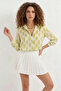Women's Patterned Satin Yellow Shirt - 6