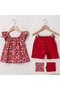 100% Cotton Flower-Patterned Red Shorts Comfortable Fit Stylish Girls' Set 2Y,3Y,4Y,5Y Girls - 2