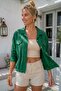 Dark Green Shirt Collar 3/4 Sleeve Buttoned Embroidered Hole Embroidered Cotton Oversize Woven Jacket 65 79 - 5