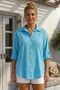 Turquoise Shirt Collar 3/4 Sleeve Buttoned Embroidered Casual Cotton Woven Shirt 70 60 - 3