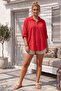 Pomegranate Flower Shirt Collar 3/4 Sleeve Buttoned Embroidered Casual Cotton Woven Shirt 70 60 - 4