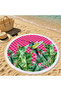 150 cm Round Beach Towel with Tropical Green Leaves and Bird Pattern