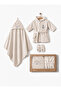 Hooded Embroidered Baby Bathrobe Set of 3 (Bathrobe + Towel + Slippers)