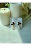 Gold Black Enamel Flower Earrings with Pearls - 2