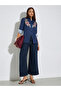 Navy Blue Floral Embroidered Long Sleeve Shirt - 2