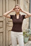 Women's Halter Neck Lace-Up Short Sleeve Blouse - 5