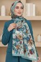 Women's Aqua Green Orange Floral Patterned Soft Shawl - 2