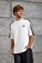 Men's T-Shirt Shirt with Strip on the Shoulder White Oversize Crew Neck Cotton - 5