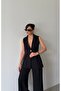 Women's Majeste Black Blazer Vest Wide Leg Pants Suit - 4