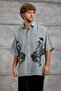 Men's Shirt Horse Figure Print Washed Gray Oversize Printed Tencel Fabric