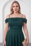 Women's Emerald Green Thin Straps Glittery Midi Promise Engagement Wedding Evening Dress - 3
