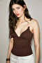 Monstery Women's Soft and Flexible Fabric Silicone Strap Blouse Brown Blouse - 2