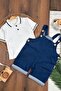 Baby Boy Lycra Denim Polo Collar Sweatshirt Buttoned Summer Holiday Salopet Set - 2