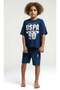 90 Printed Short Sleeve Crew Neck Shorts Two-Piece Set 9-15 Years Dark Indigo - 2