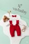 Baby Girl Heart Patterned Bowknot Ruffle Baby Salopet Jumpsuit and Beanie - 4