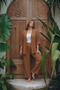 Comfortable Fit Wrinkled Fabric Trouser Suit Kimono
