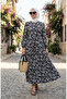Floral Patterned Layered Belted Dress 0281A-01 Black White