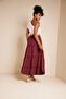 Cotton Asymmetrical Cut Layered Midi Skirt Bordo - 4