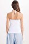 Women's Slim Fit Cotton Lycra Halter Neck Soft Textured White Blouse - 8