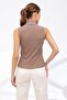 Women's Half Turtleneck Ribbed Camisole Undershirt Basic Stylish Badi - Beige - 5