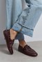Rodeo Burgundy Matte Genuine Leather Lace Detail Women's Loafer Shoes