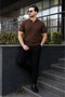 Men's Casual Striped Brown Knitwear Polo Neck T-Shirt - 3