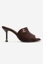 Women's Brown Corduroy Fabric Gold Logo Detailed 8 cm Goblet Heeled Slippers - 2
