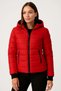 Women's Inflatable Hooded Zippered Coat Water Repellent Quilted Pocketed Jacket - Red - 2