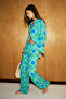 Obidos Women's Linen Blend Regular Blue Trousers with Print Detail - 4