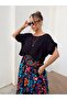 Buketli̇ Women's Woven Viscose Top with Short Sleeves and Blouse, Rope Strap Patterned Loose Long Dress - 4