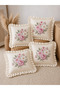 4-Piece Ruffled Floral Patterned Decorative Throw Pillow Cover Organic Dye Printed 45X45 cm 100% Cotton