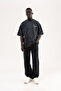 Men's Studs Embellished Baggy Jean Trousers Black Light Stone - 8