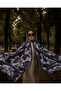 Madame Polo Dark Blue Color Floral Patterned Bamboo Cashmere Shawl Delicate Series