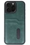 Ilkeshop New iPhone 15 Pro Max Case Sara Leather Case with Business Card Holder - (91739) Dark Green - 2