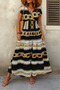 Women's Short Sleeve Double Breasted Collar Elastic Waist Single Jersey Maxi Dress