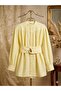 Leaf Brooch and Belt Decorated Loose Tencel Tunic [Buy Small Size, 75 Cm, Wide Fit] - 3