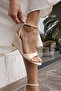 Cora Women's Beige Leather Patent Leather Padded Heel Single Strap Sandals - 8
