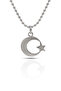 Moon Star Necklace Turkey Symbol Pendant - Silver Color with Ball Chain