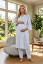 New Season Blue Long Flax Linen Dressing Gown Special Design 100% Cotton Maternity Dressing Gown, Pajama Set 3-Piece Set - 8
