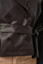 Women's Classic Collar Belted Double Button Brown Jacket - 3