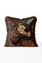 Ethnic Horse Motif Fringed Throw Pillow Cover with Floral and Leaf Detail - Bohemian Cover with Burgundy Tassels