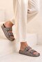 Women's Silver Glittery Buckle Slippers 1007-Z006 Smoked