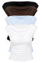 Women's Black White Coffee Blue Degaje Collar Side Gathered Detailed Lycra Four-Piece Blouse 6157 60286227