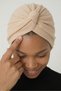 Glittery Pique Cross-Strapped Lined Beige Ready-Made Turban Hijab Bonnet Suitable for Medical Use Evening Dress - 4