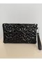 Star Stitched Clutch Star Women's Bag Patent Leather Black Star Patterned Gold Shiny Portfolio & Clutch Bag with Removable Wrist Strap - 5